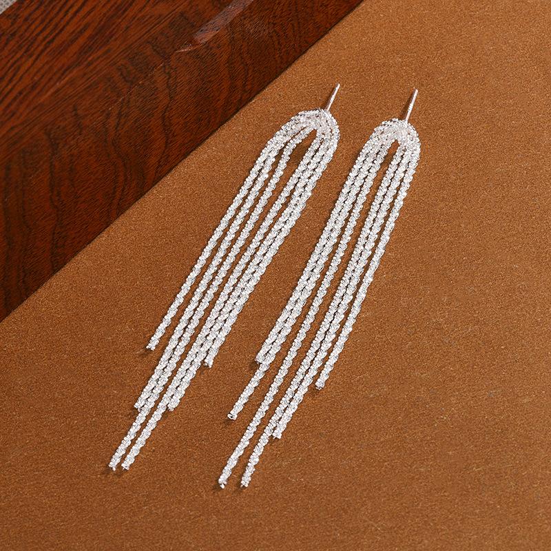 fashion jewelry 925 silver earring for women sterling silver 18K gold plated gleaming tassel chain stud earring piercing jewelry