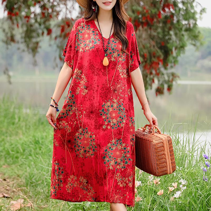 Casual Women's Dresses Summer Vintage Clothes Plus Size Elegant Short Sleeve Summer Long Dress