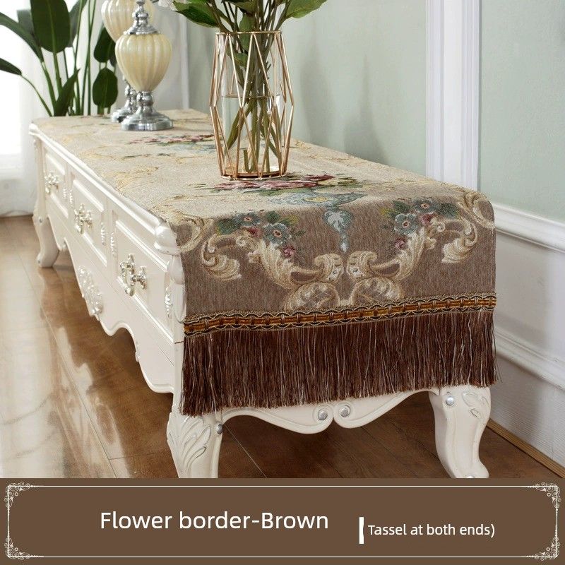 

Прямоугольная накидка из шенилла для тумбы под телевизор Coffee 45*160 (including tassels on both sides)