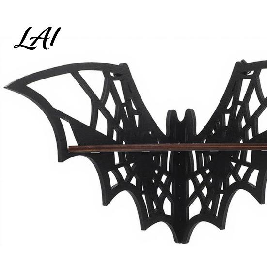 Small Floating Rack Halloween Bat Corner Shelf Decorative Wooden Wall Mount Display Mounted Organizer Spiderweb Design Gothic for Home Bedroom,