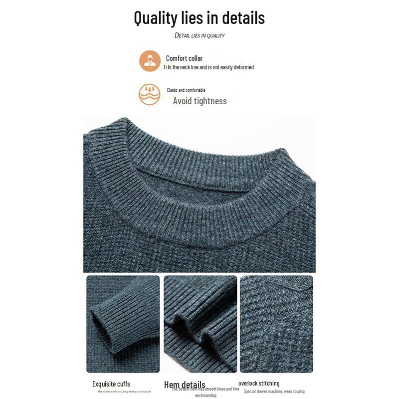 Mushi Lang Men's 100% Pure Wool Heavyweight Crew Neck Pullover Sweater