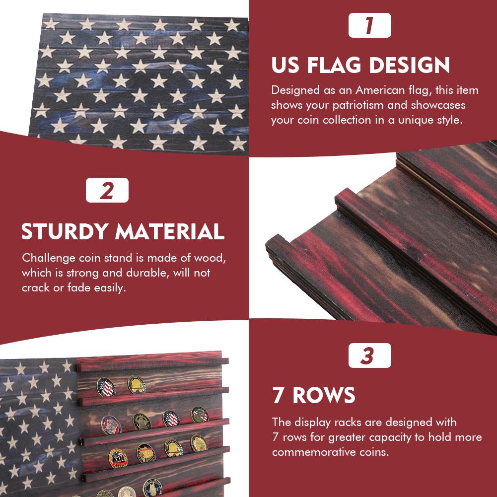 7-reihiger Münzständer aus Holz, rechteckig, Herausforderung, US-Flagge, Sammlerstück, Büro, Gedenkmünze
