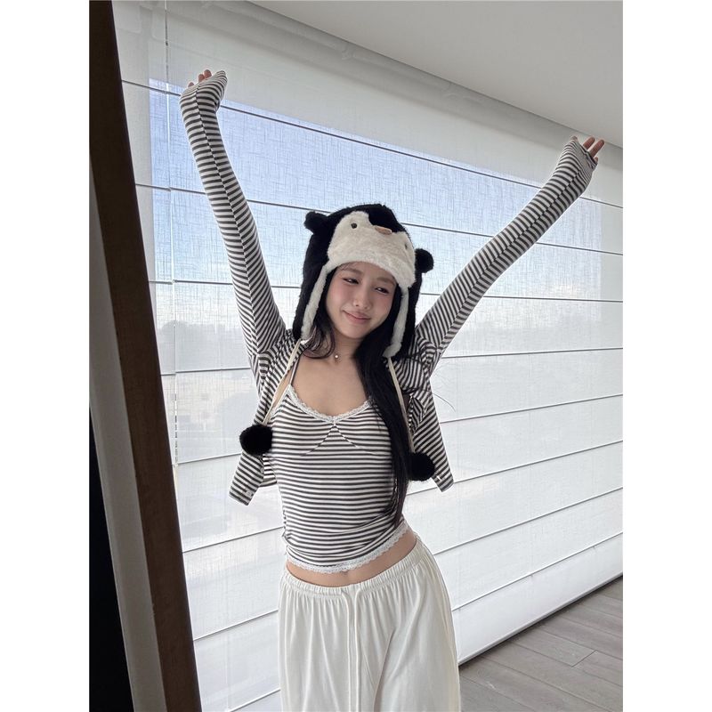 Kumikumi Pure Desire Set Thin Cardigan Outerwear Women Autumn Inner Wear Lace Cami Two-piece Set