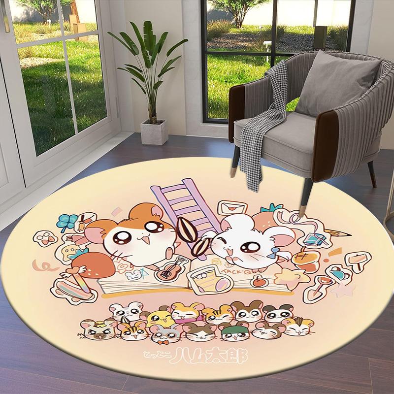 1pc Cute Hamster Characters Round carpet, Made of Polyester,Perfect for Decorating Office Chairs, Living Rooms,Vibrant Decorative Rug