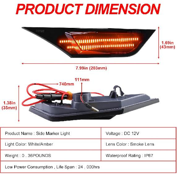 2 pièces Feux de clignotants JDM Lentille fumée ampoule LED complète ambre Blanc Feu de position latéral avant Compatible avec Honda Civic Sedan Coupe 10ème génération 2016-2021