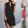 Fashion Summer Spring Solid Color Print Sleeveless V-Neck Casual Dresses