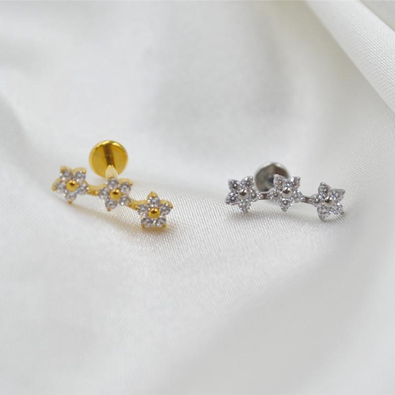 G23 Titanium Zircon Flower Lip & Tragus Stud