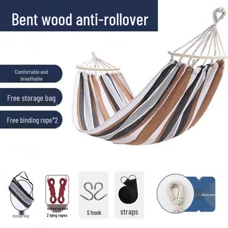 Canvas Hammock for Camping - Anti-rollover Design, Single/Double Person, Outdoor Swing with Curved Support