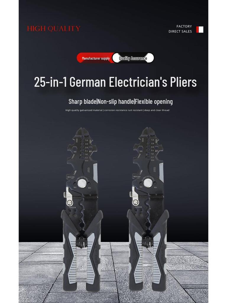 25-in-1 Multifunctional Electrician Pliers: Wire Stripper, Looping, Cutting, Splitting, Holding, Crimping & Wrench