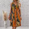 Plus Size V Neck Sleeveless Dress Green Valley Waterfall Painting Print For Country Hiking Journey