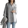 Chemise Rayée Color Block pour Femme Coupe Ample Poche Contrastante Blouse