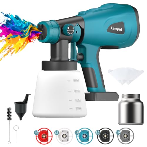 

Lampat Cordless Spray Gun, Electric Spray Gun, Electric Painting Machine, 2 x 800ml Large Capacity Tanks, 5 Copper Nozzles, Adjustable Spray Volume, S