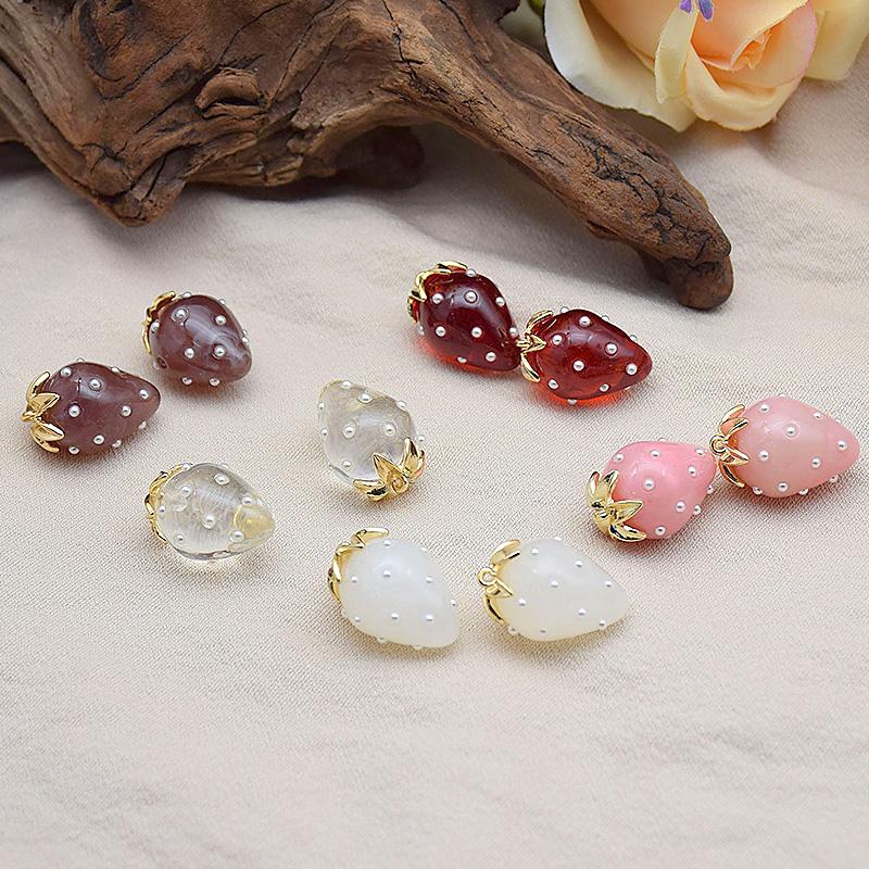 1Pc Kleurrijke Bling Charms Hars Sieraden Accessoires 3D Aardbei Oorbel Mode DIY Grote Maat