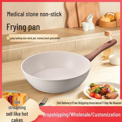 Maifan Stone Non-Stick Stir-Fry Wok, Oil-Free Flat-Bottomed Pan, Induction Compatible.