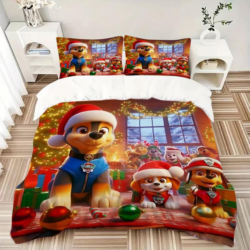 3Pcs Christmas Adventure Puppies Bedding Set Quilt Cover Pillowcase Home Christmas Halloween Gift 1 Duvet Cover 2 Pillowcase S1387