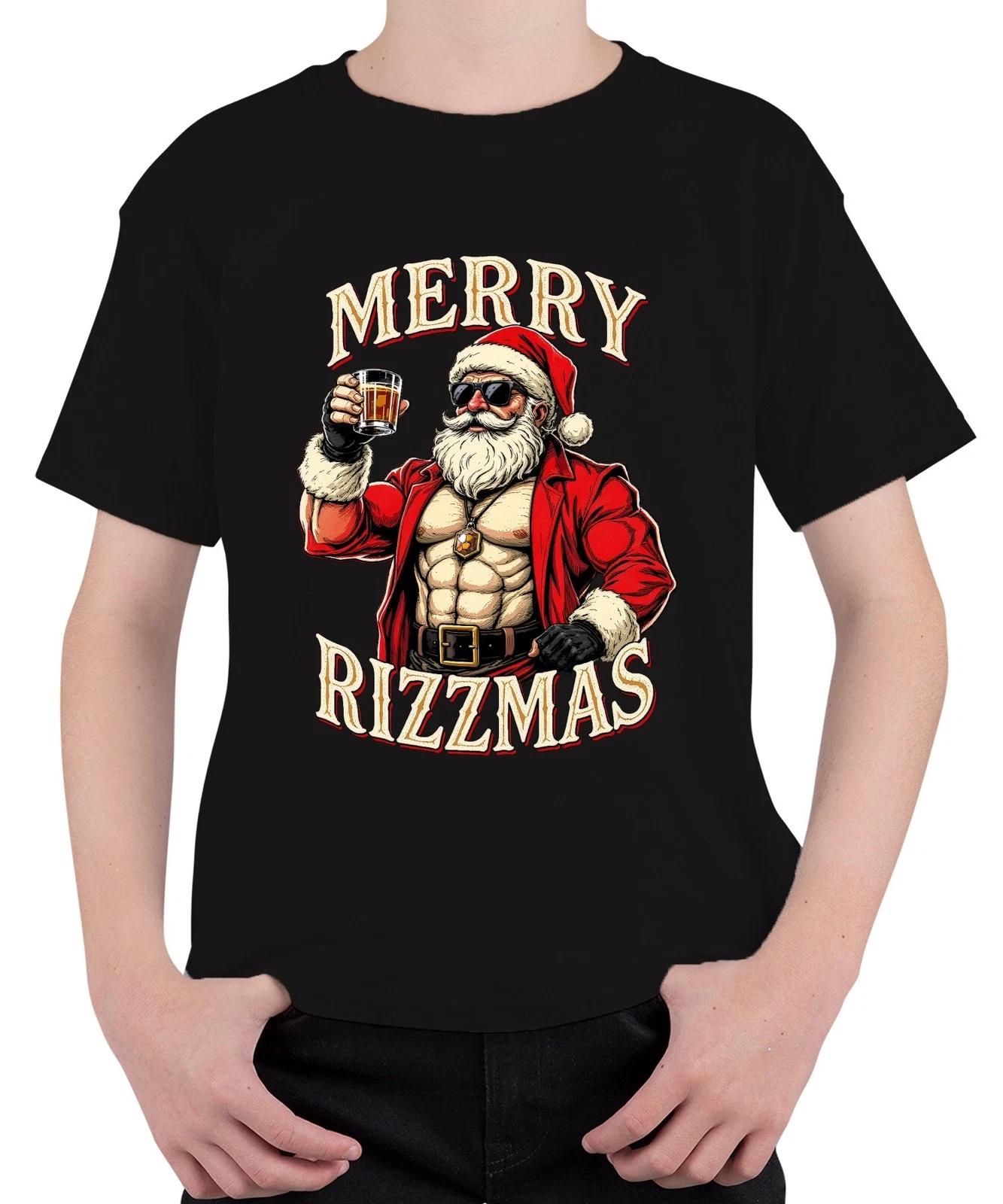 MERRY RIZZMAS Weihnachtsmann Whisky Muskel Fitness Lustig Retro Unisex Kinder T- L