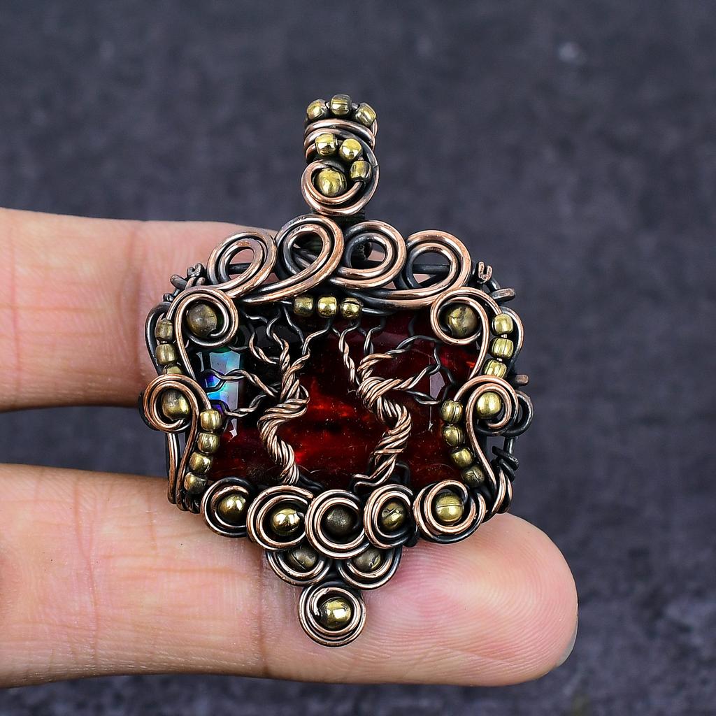 Bi-Color Tourmaline Gemstone Copper Wire Wrap Jewelry Pendant 2.01"