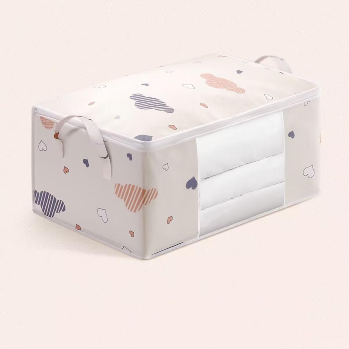 Сумка для хранения одеял с ручкой и окошком - многофункциональный органайзер для пыли и переезда Medium 55x35x25 бежевый