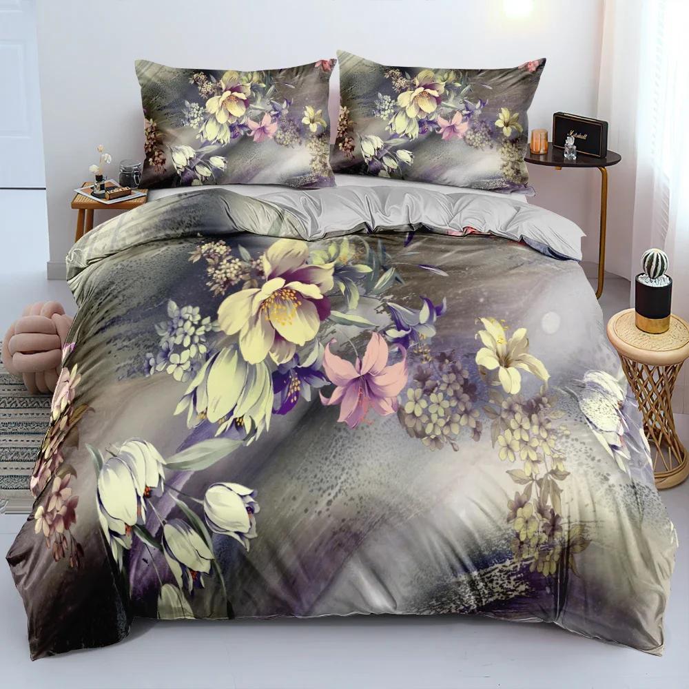 Classic Flower Blue Gold Comfortable Duvet Quilt Cover Pillowcase Bedding Set Children Bedroom Decoration Home Textile