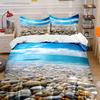 3Pcs Tropical Pebble Beach Bedding Set, Blue Sky And Sea Print Duvet Cover + 2 Pillowcases, Serene Coastal Pattern For Bedroom