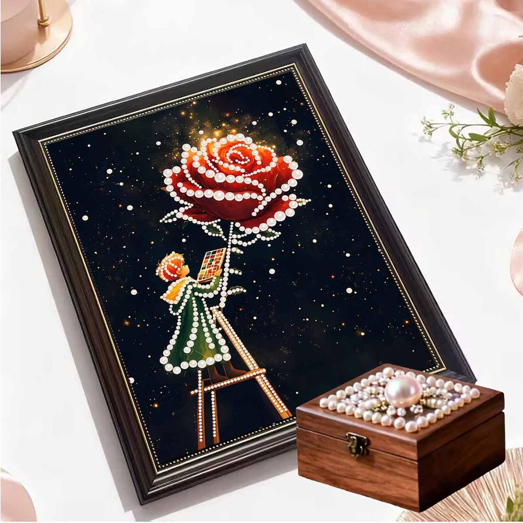 Crystal Pearl Painting 5D DIY Frame Decoration Painting Boy and Flower Home Wall Decoration Transparent Pearl Gemstone Painting Picture Art Crafts