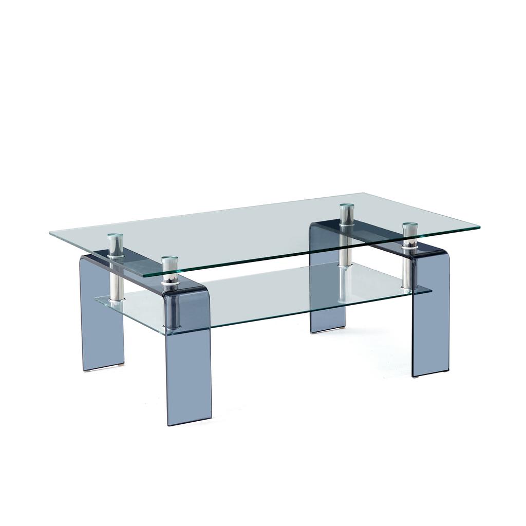 Clear Tempered Glass Coffee Table Living Room Tea Table with Grey Glass Leg