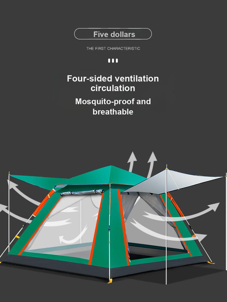 Outdoor 5-8 Personen Strandzelt Wasserdicht Dickes Sandzelt 2 Personen Camping Automatisches Doppel-Campingzelt Schnellöffnendes Viersaitiges Zelt