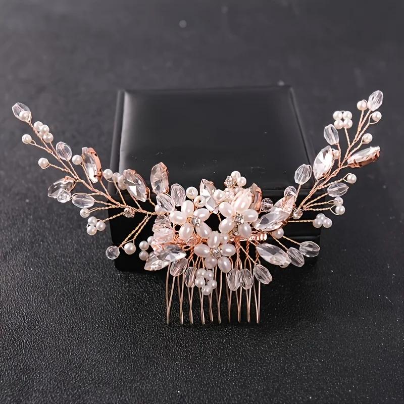 Handmade Pearls Wedding Hair Accessories Silver Color Tiara Hair Combs for Women Cheap Hair Band Bridal Hair Jewelry Headpiece