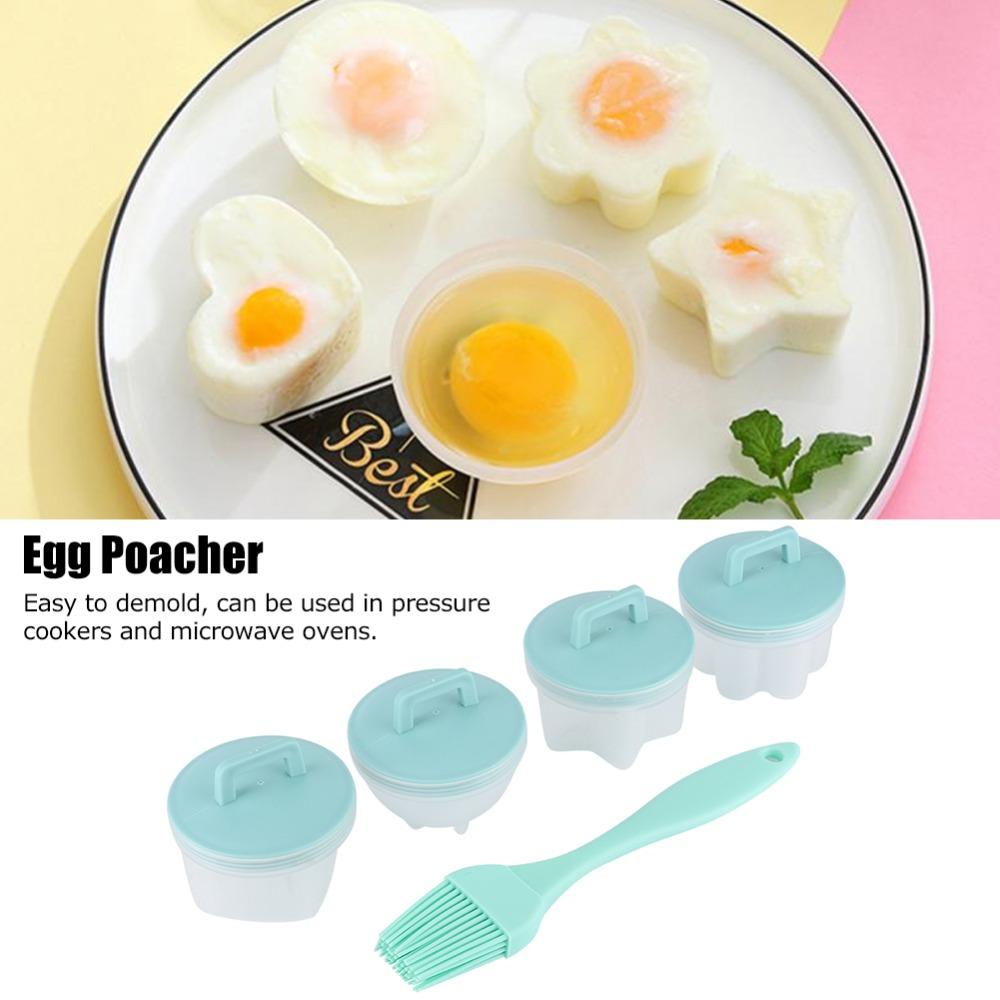 4PCS Heart Round Flower Poached Egg Cooker PP Boiled Egg Maker Egg Poacher Cup Breakfast Cooking