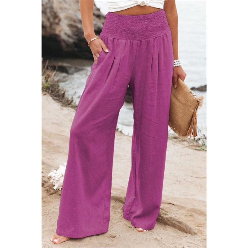 Frühling Sommer Damen Einfarbig Hochtailliert Weitbein Hose Lässig Lange Hose Leicht Bequem Weitbein Hose Für Damen