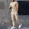 Men's 2-Piece Tracksuit Side Stripe Short Sleeve T-Shirt Jogger Pants Casual Sports Set