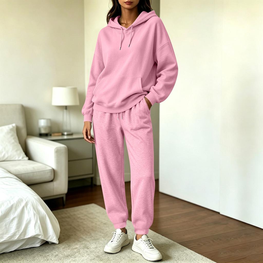 Women's Casual Hooded Long Sleeve Sweatshirt and Jogger Pants 2 Piece Set with Pockets