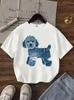 Unisex Denim Style 2d Puppy Graphic Tee Loose Streetwear Casual Top Durable Daily Wear For All Seasons