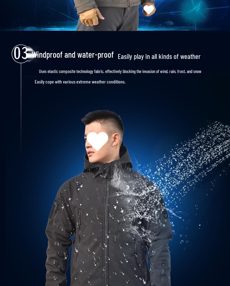 Men's Tactical Outdoor Camouflage Soft Shell Jacket - Windproof Waterproof Fleece Coat for Mountaineering