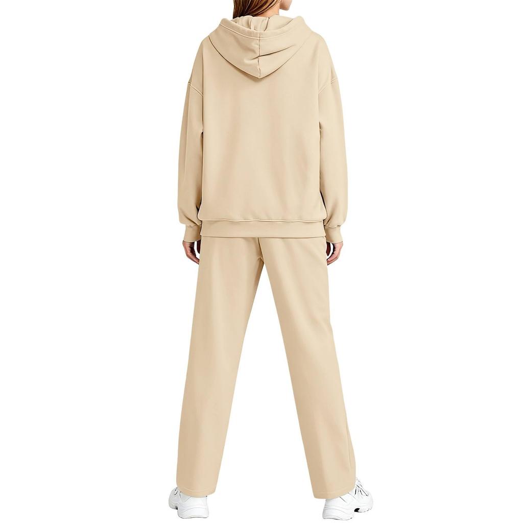 Dámská módní mikina s kapucí volného střihu s kapsami a souprava kalhot podšitých fleecem
