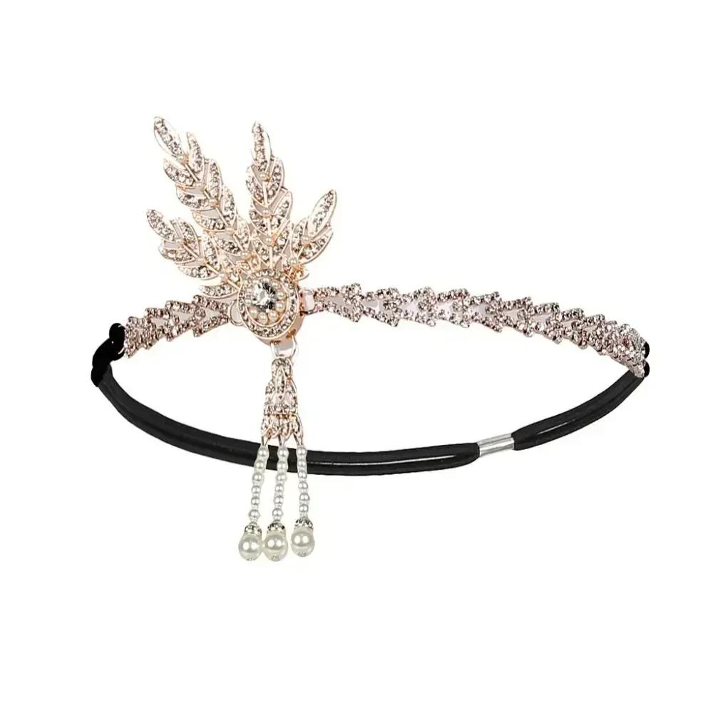 1920s Headband Vintage Bridal Great Gatsby Flapper Party Headpiece Accessories Headband Costume Props beaded headband Chain