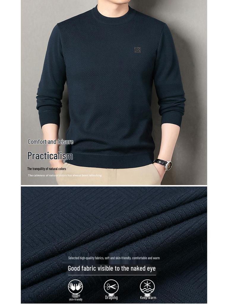 2025 Autumn Men's Plus Velvet Thick Knit Sweater - Warm Casual Top