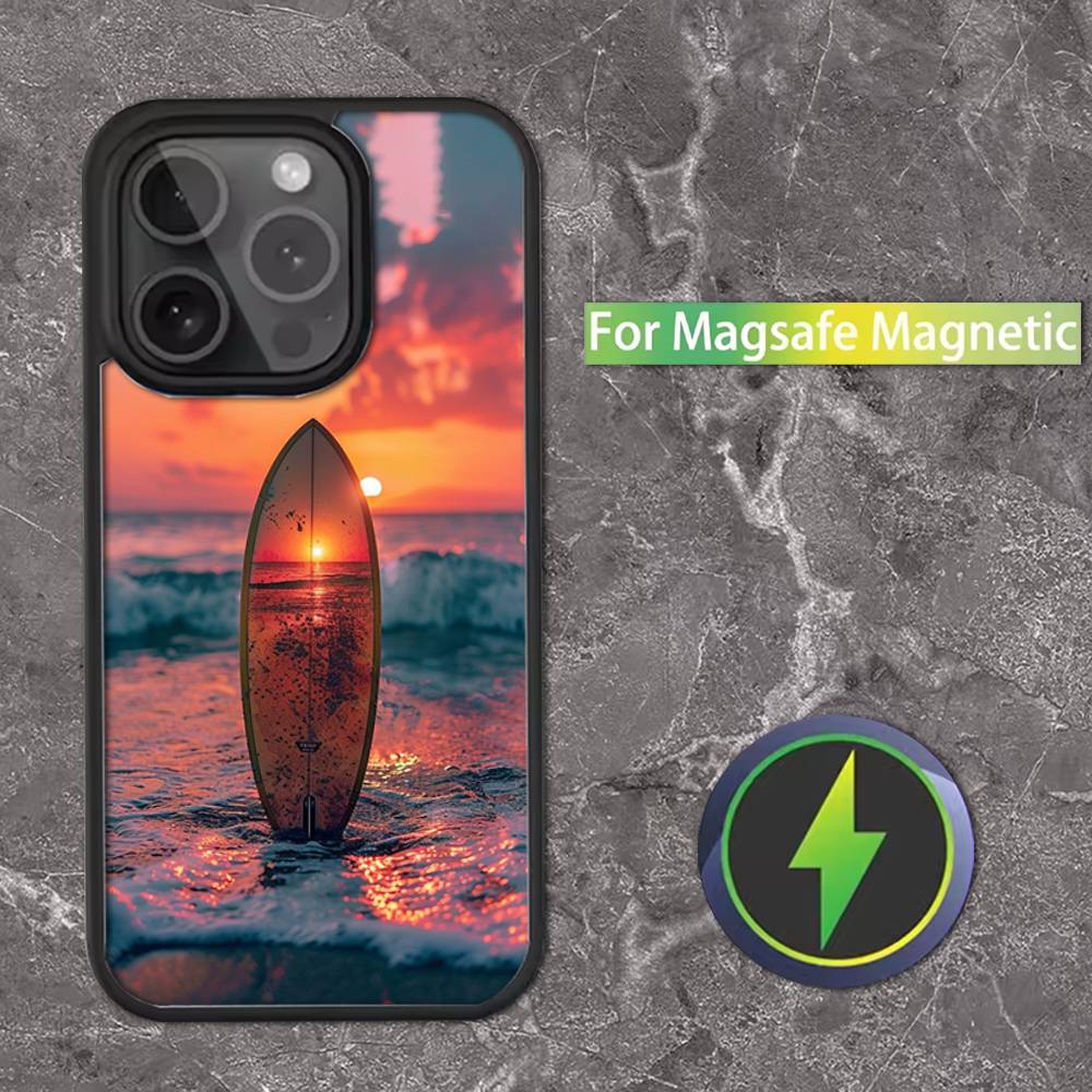 Surfboard Sea Phone Case For iPhone 16,15,14,13,12,11,Pro,Max,Plus,Mini,SE Magsafe Magnetic Wireless Charging