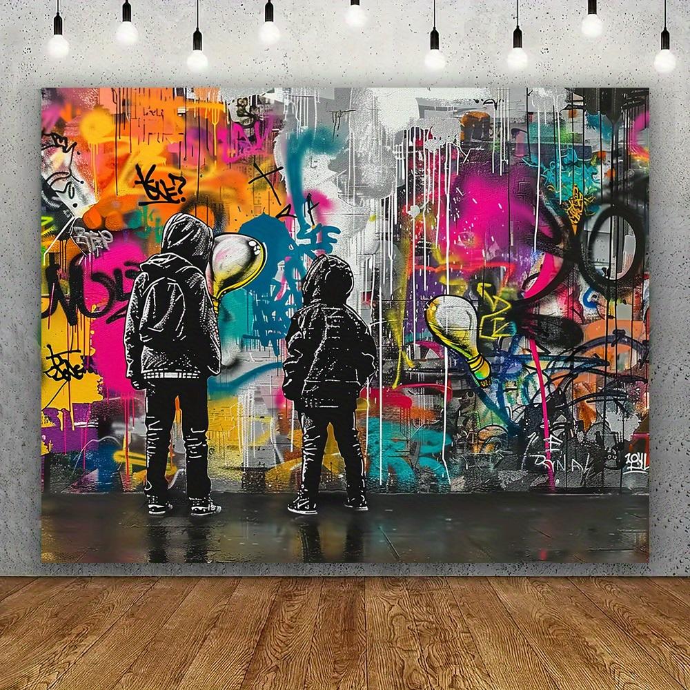 Flat banner featuring a background of urban graffiti murals made of polyester material.PMJ