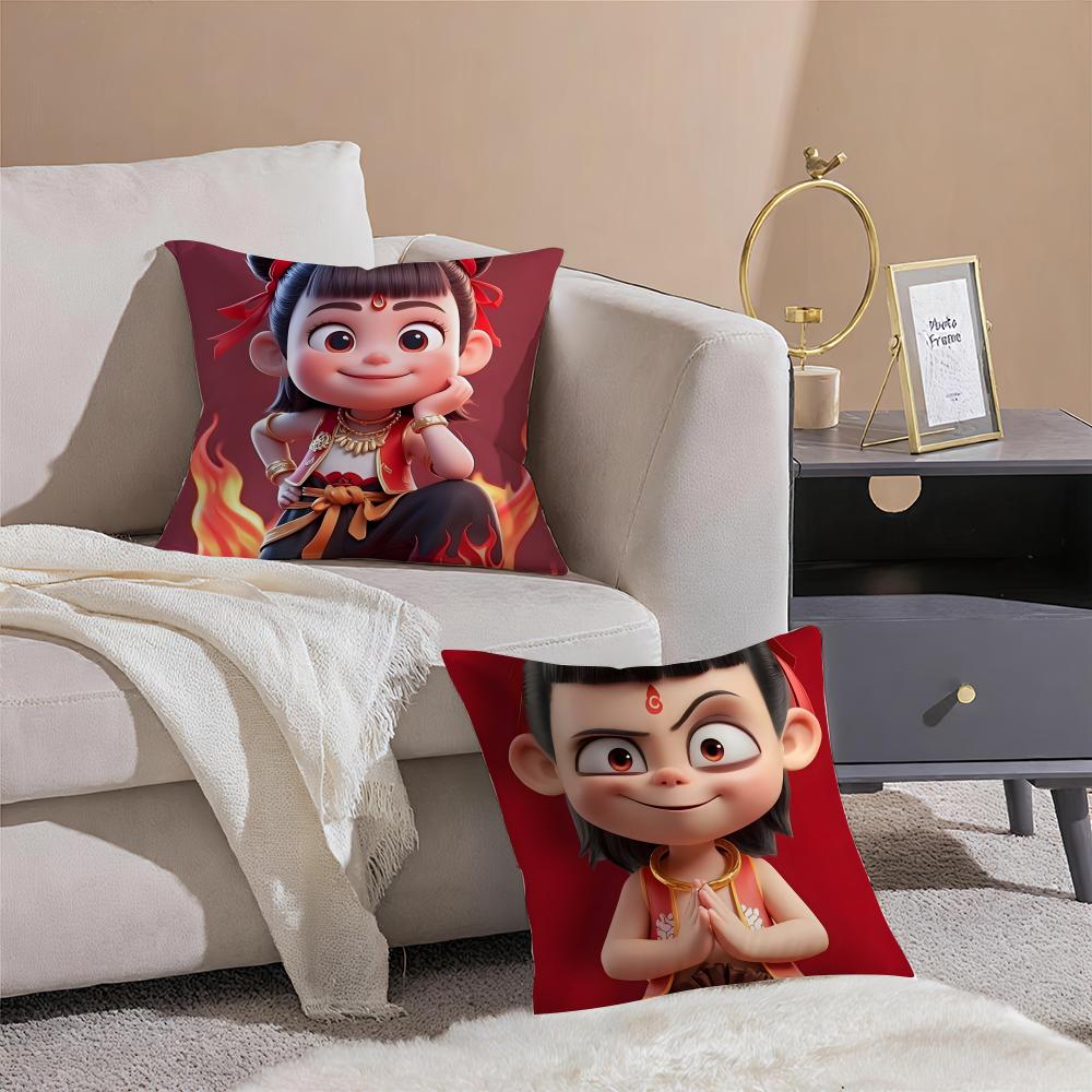 Chinese Style NNe Zha Cushion Cover Throw Pillow Cover Hidden Button Durable Polyester Chair Cushion
