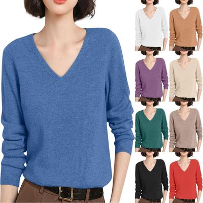 Women's Long Sleeved Knitted Sweater V Neck Loose Thin Top
