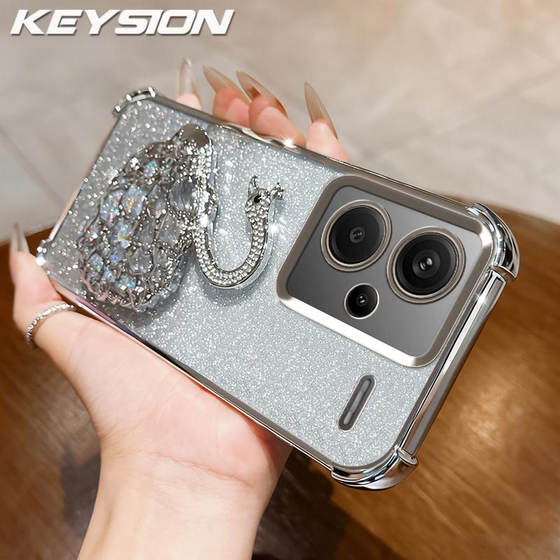 

KEYSION Shockproof Plating Phone Case for Xiaomi Redmi Note 13 Pro+ 5G Clear Soft TPU Glitter Jewelled Swan kickstand Back Cover for Redmi Note 13 Pro+ 5G срібний