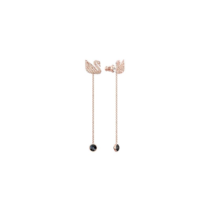 Swarovski Iconic Swan Two Straps Swan Artificial Crystal Earrings Women s Rose Gold Plated 5373164