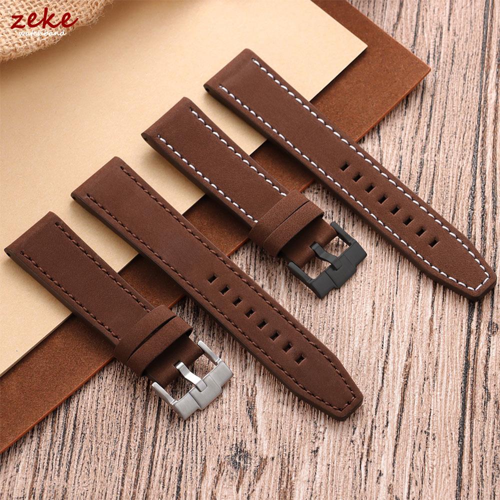 Vintage Matte Genuine Leather Watch Band for Omega for Rolex 18/20/22/24mm Black Brown Thick Straps Stitching Cowhide Wrist Belt