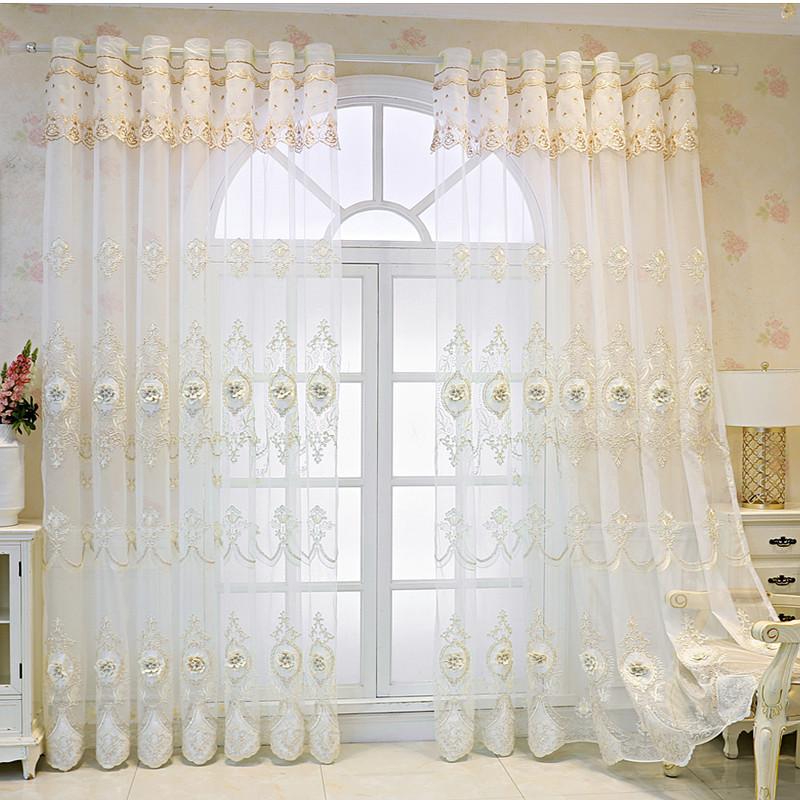 Modern Luxury Embroidered Gauze Curtains with Floral Lace Pattern, Grommet Top for Living Room & Bedroom
