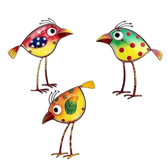3Pcs Wooden Birds Wall Colorful Bird Art Decor Wall