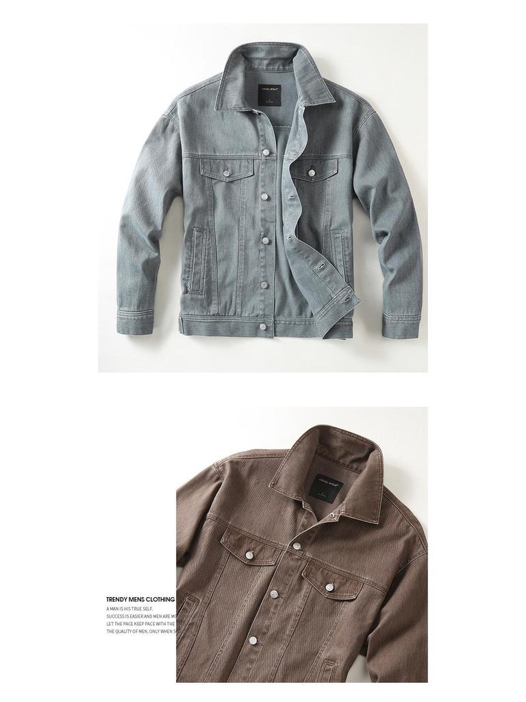 Men's Retro American Denim Jacket: Spring High Street Loose Workwear, Pure Cotton Lapel Top