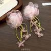 Mesh Flower Glass Beads Handmade Fringed Earrings Niche Design Sweet Stud Earrings Fashion Versatile Earrings Women