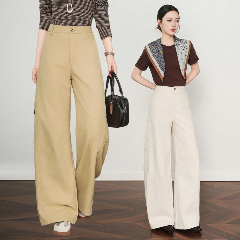 Women's Khaki High-Waist Loose Wide-Leg Banana Pants - Spring/Autumn 2026 Plus Size Casual