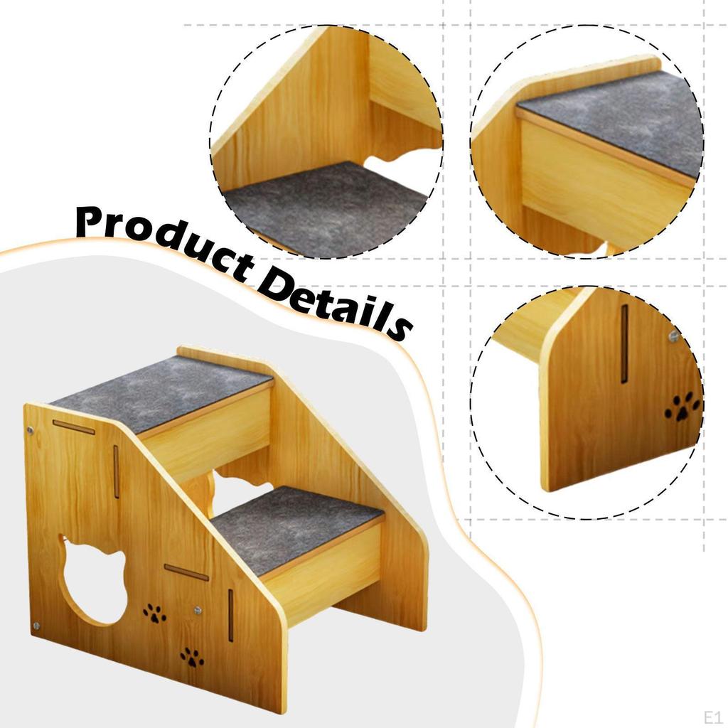 Scară din lemn pentru câini, scări pentru pisici, 2 trepte, alpinism, consumabile antiderapante, casă pentru animale de companie